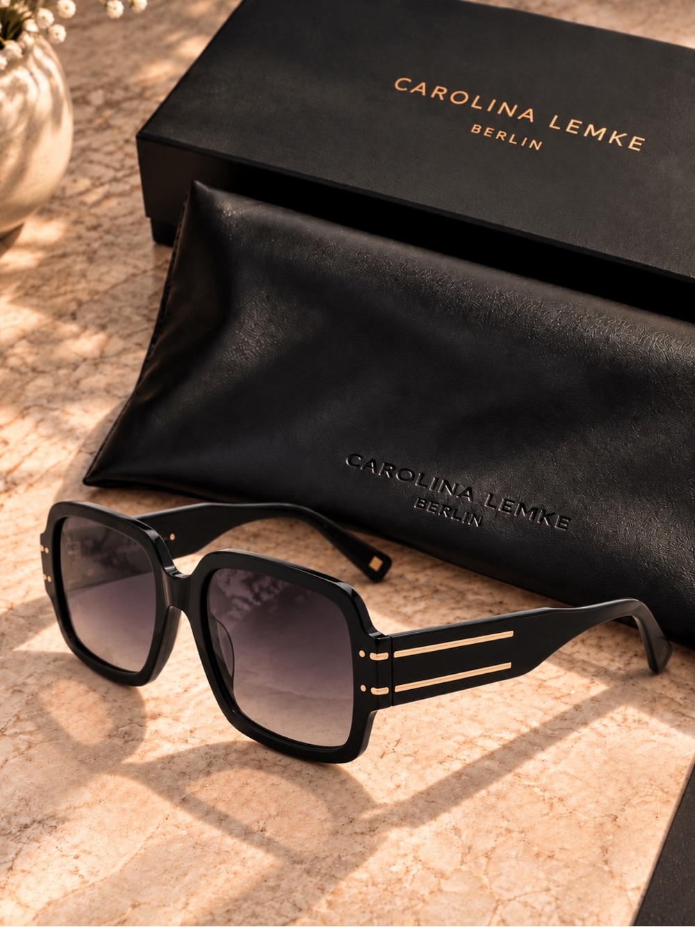 New Carolina Lemke Black Gradient Square Sunglasses